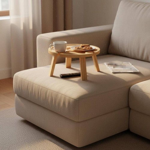 Round wood sofa tray polished - round,